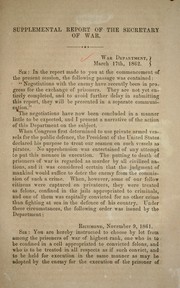 Cover of: Supplemental report of the Secretary of War