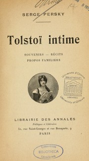 Cover of: Tolstoï intime: souvenirs, récits, propos familiers