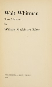 Cover of: Walt Whitman: two addresses