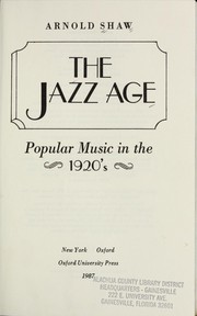 Cover of: The Jazz Age: Popular Music in the 1920s