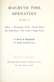 Machine tool operation by Henry D. Burghardt