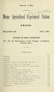 Cover of: Studies in milk secretion: On the performance of the progeny of Holstein-Friesian sires