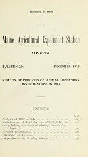 Cover of: Report of progress on animal husbandry investigations in 1917
