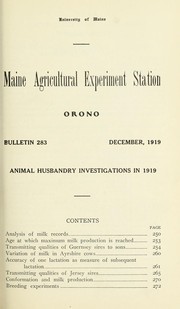 Cover of: Animal husbandry investigations in 1919