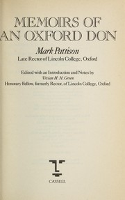 Cover of: Memoirs of an Oxford don by Mark Pattison