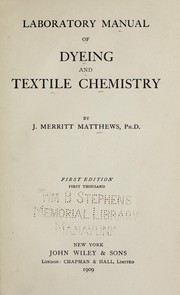 Cover of: Laboratory manual of dyeing and textile chemistry