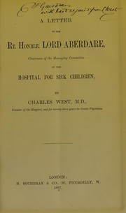 Cover of: A letter to Lord Aberdare, chairman of the Managing Committee of the Hospital for Sick Children