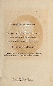 Cover of: Biographical memoirs of the Rev. Sneyd Davies ...