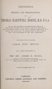 Reminiscences, personal and bibliographical, of Thomas Hartwell Horne by Thomas Hartwell Horne