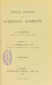 Cover of: Popular lectures on scientific subjects. Second series