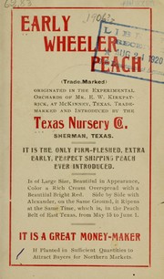 Cover of: Early Wheeler peach by Texas Nursery Company (Sherman, Tex.)