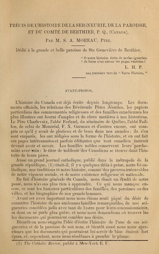 Précis de l’histoire de la seigneurie, de la paroisse, et du comté de Berthier, P. Q., (Canada)