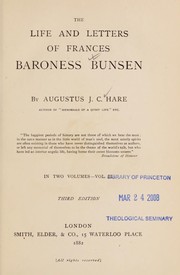 Cover of: The life and letters of Frances Baroness Bunsen
