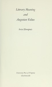 Cover of: Literary meaning and Augustan values.