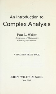 Cover of: An introduction to complex analysis