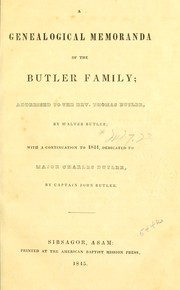 Cover of: A genealogical memoranda of the Butler family | Walter Butler