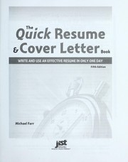 Cover of: The quick resume & cover letter book: write and use an effective resume in only one day