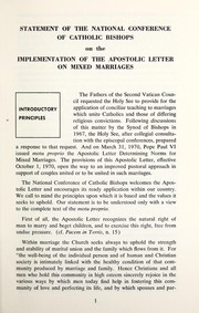 Cover of: Statement on the implementation of the apostolic letter on mixed marriages: January 1, 1971