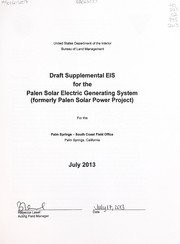 Cover of: Draft supplemental EIS for the Palen Solar Electric Generating System (formerly Palen Solar Power Project): for the Palm Springs-South Coast Field Office