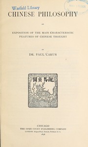 Cover of: Chinese philosophy: an exposition of the main characteristic features of Chinese thought
