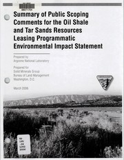 Cover of: Summary of public scoping comments for the oil shale and tar sands resources leasing programmatic environmental impact statement | United States. Bureau of Land Management