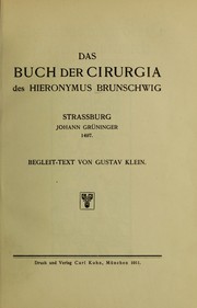 Cover of: Das Buch der Cirurgia des Hieronymus Brunschwig ... by Hieronymus Brunschwig