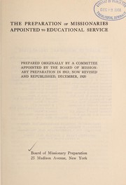 Cover of: Preparation of missionaries appointed to educational service