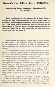 Cover of: Newark's last fifteen years, 1904-1919: interesting facts, arranged alphabetically by subjects