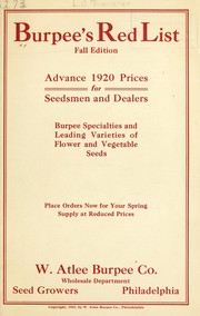 Cover of: Advance 1920 prices for seedsmen and dealers [of] Burpee's specialties and leading varieties of flower and vegetable seeds