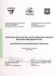 Cover of: Draft Santa Rosa and San Jacinto Mountains National Monument management plan, and draft environmental impact statement