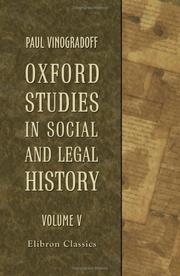 Cover of: Oxford Studies in Social and Legal History: Volume 5