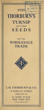 Cover of: Thorburn's turnips and other seeds for the wholesale trade: 1920