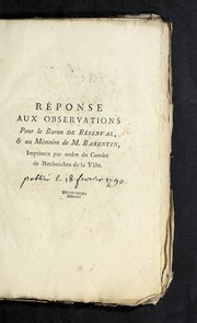 Re ponse aux Observations pour le baron de Be senval, & au Me moire de M. Barentin by Jean-Philippe Garran de Coulon