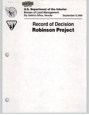 Cover of: Record of decision: Robinson Project