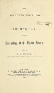 Cover of: The complete writings of Thomas Say, on the conchology of the United States