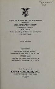 Cover of: Property of Mrs. Margaret Breen, furnishings of her residence, including important XVIII century English needlepoint, furniture, French and Italian furniture, fine Flemish tapestries, piano by Kranich & Bach, silver, household goods, garden furniture | Kende Galleries at Gimbel Brothers
