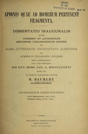 Apionis quae ad Homerum pertinent fragmenta by H. Baumert