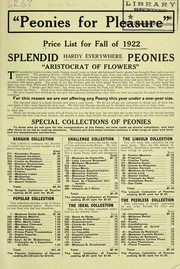 Cover of: "Peonies for pleasure": price list for fall of 1922