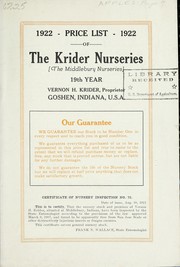 Cover of: 1922 price list of the Krider Nurseries (the Middlebury Nurseries): 19th year