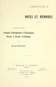 Cover of: Note sur des formules l'introduction a   l'energe tique physio- et psycho-sociologique