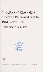 Cover of: Years of discord: American politics and society, 1961-1974