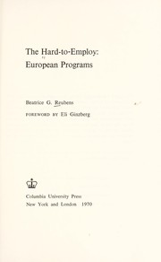 Cover of: The Hard-To-Employ: European Programs