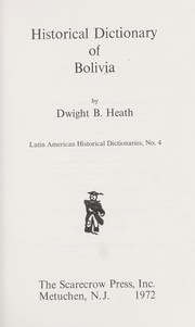 Cover of: Historical dictionary of Bolivia