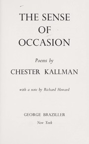 Cover of: The sense of occasion: poems.