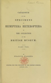 Cover of: Catalogue of the specimens of heteropterous Hemiptera in the collection of The British Museum