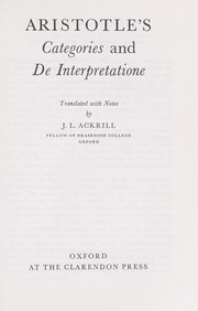 Cover of: Categories, and De interpretatione