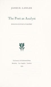 Cover of: The poet as analyst: essays on Paul Valéry
