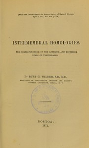 Cover of: Intermembral homologies: the correspondence of the anterior and posterior limbs of vertebrates
