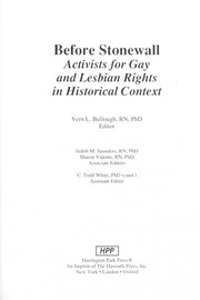 Cover of: Before Stonewall: activists for gay and lesbian rights in historical context