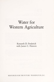 Cover of: Water for western agriculture
